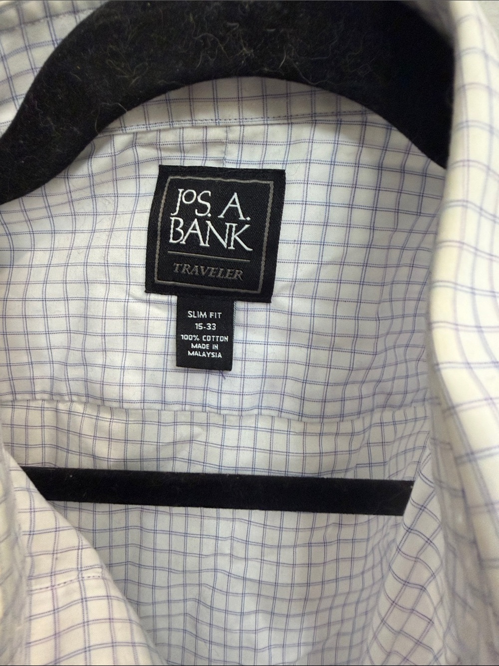 Jos. A. Bank White Shirt with Blue Windowpane Check